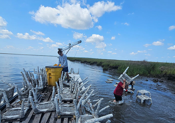 DNR crews place oyster tables in the North Newport River.