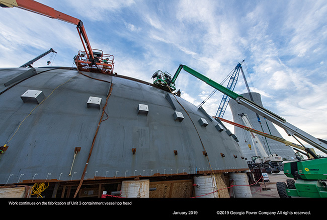 Work continues on the fabrication of Unit 3 containment vessel top head