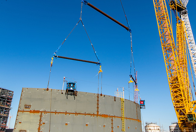 Vogtle Unit 3 shield building panel staged for installation