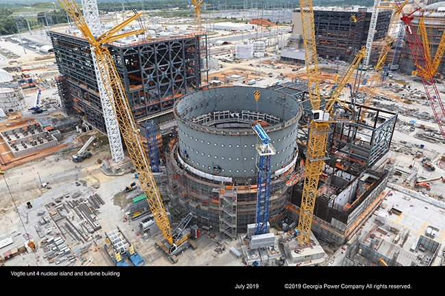 Vogtle unit 4 nuclear island and turbine building