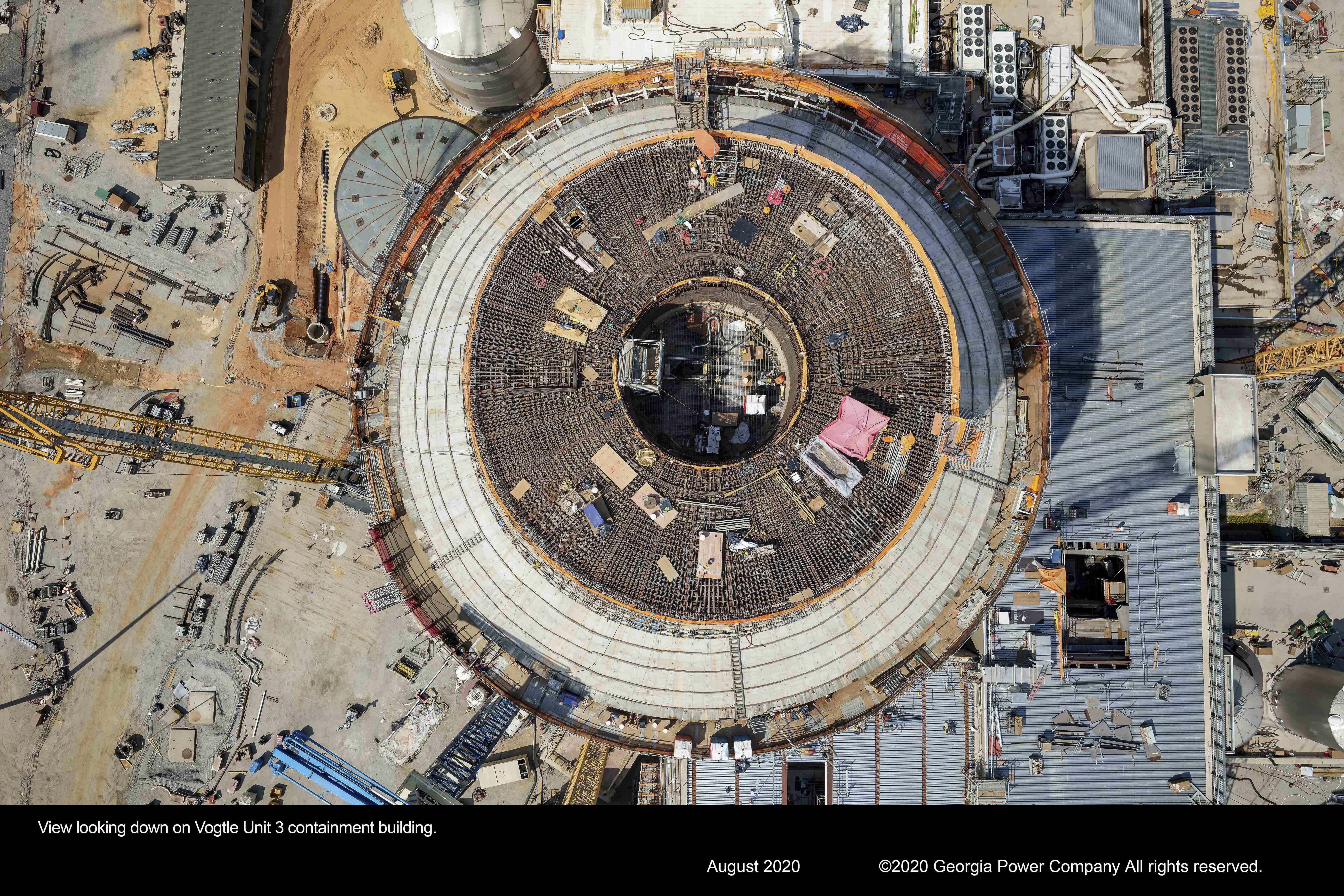 View looking down on Vogtle Unit 3 containment building