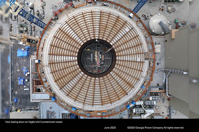 View looking down on the Vogtle Unit 3 containment vessel