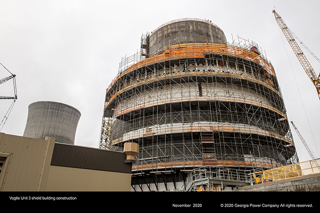 Vogtle Unit 3 shield building construction.