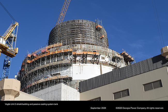 Vogtle Unit 3 shield building and passive cooling system tank